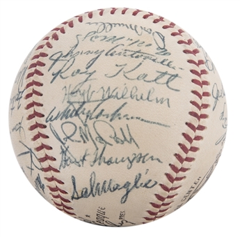1954 World Series Champion New York Giants Team Signed ONL Giles Baseball With 28 Signatures Including Mays & Irvin (JSA)